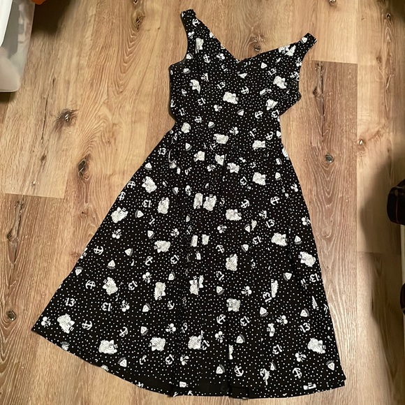lucky 13 Dresses & Skirts - Lucky 13 black tattoo print rockabilly dress size S cotton v neck and back zip